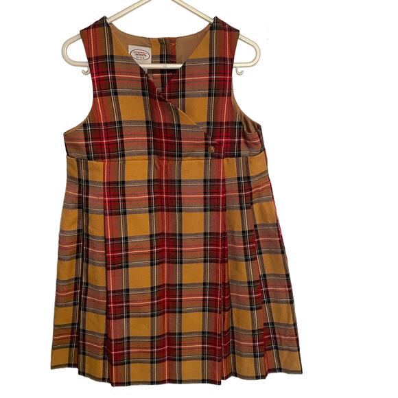 Talbots Kids Classic Plaid Dress Girl's Size 4 Camel Burgundy Pleated Faux Wrap - Picture 1 of 6